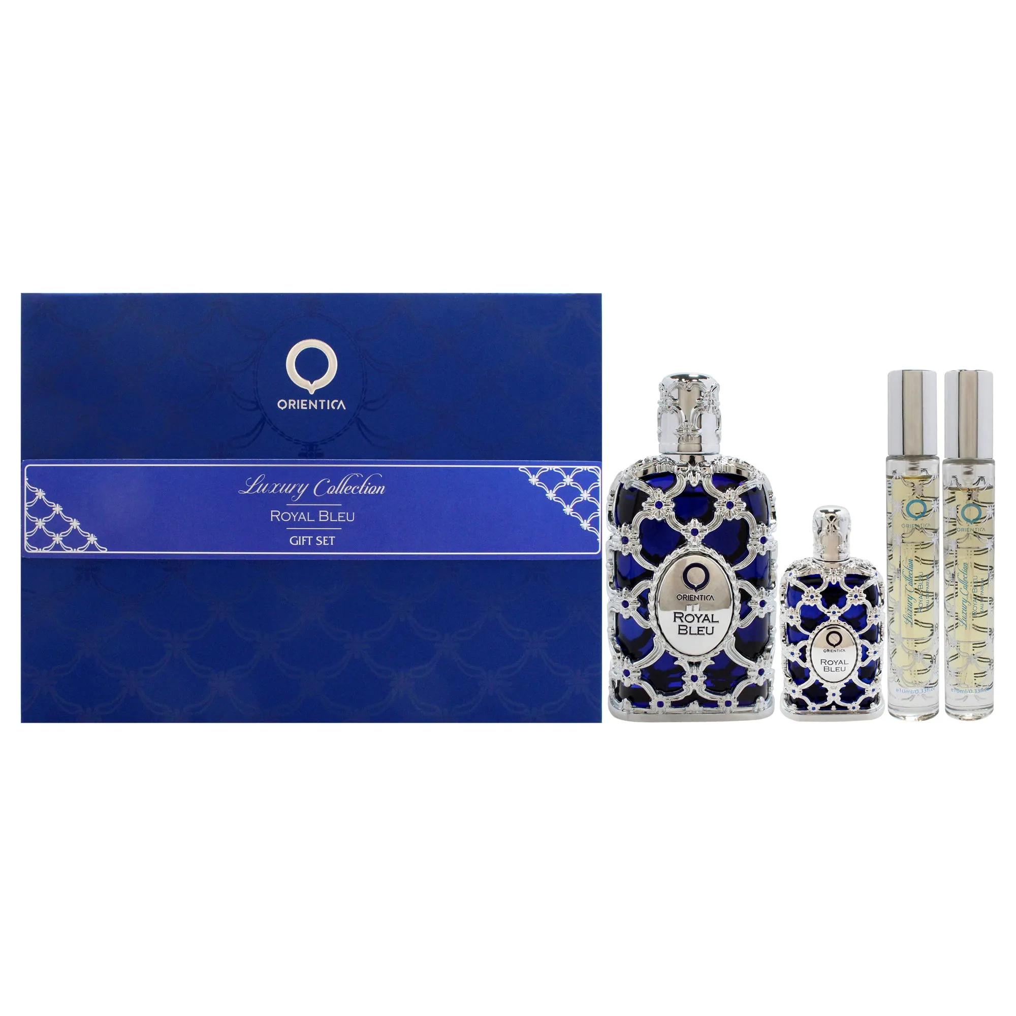Orientica Royal Bleu by Orientica for Unisex - 4 Pc Gift Set 2.7oz EDP Spray. 2 x 10ml EDP Spray. 7.5ml EDP Splash