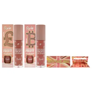 Rude Cosmetics Rude Cosmetics Kit by Rude Cosmetics for Women - 3 Pc Kit 0.74 oz United Peachy Nudes - 21 Pressed Pigment and Shadows Palette. 0.141 oz High Gloss Profit Lip Lacquer - Bitcoin. 0.141 oz High Gloss Profit Lip Lacquer - Pound
